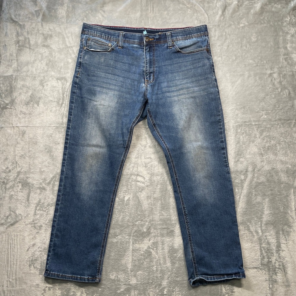 Nat Nast Mens Jeans Blue Wash Straight Leg Distressed Casual Denim Pants W38 L30